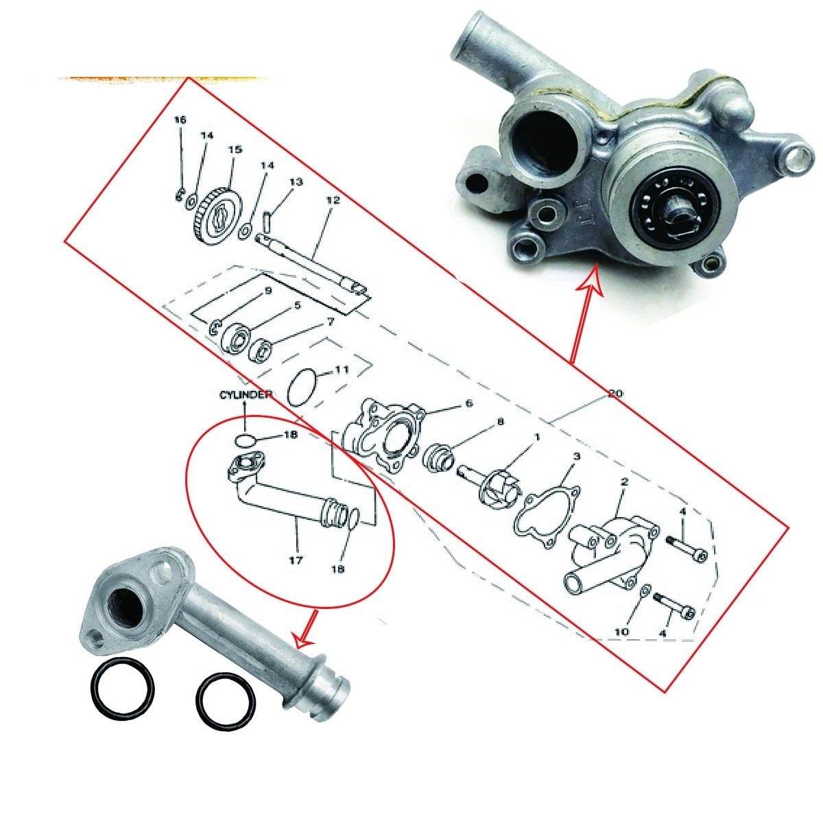 Water Pump Coolant Pipe Joint Assembly for LINHAI 